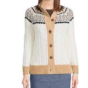 Women's cozy lofty fair isle cable knit cardigan sweater XL NWOT
